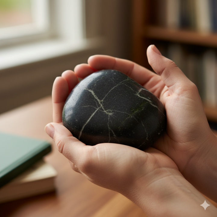 반려 돌(검은 돌)을 들고 있는 손 이미지