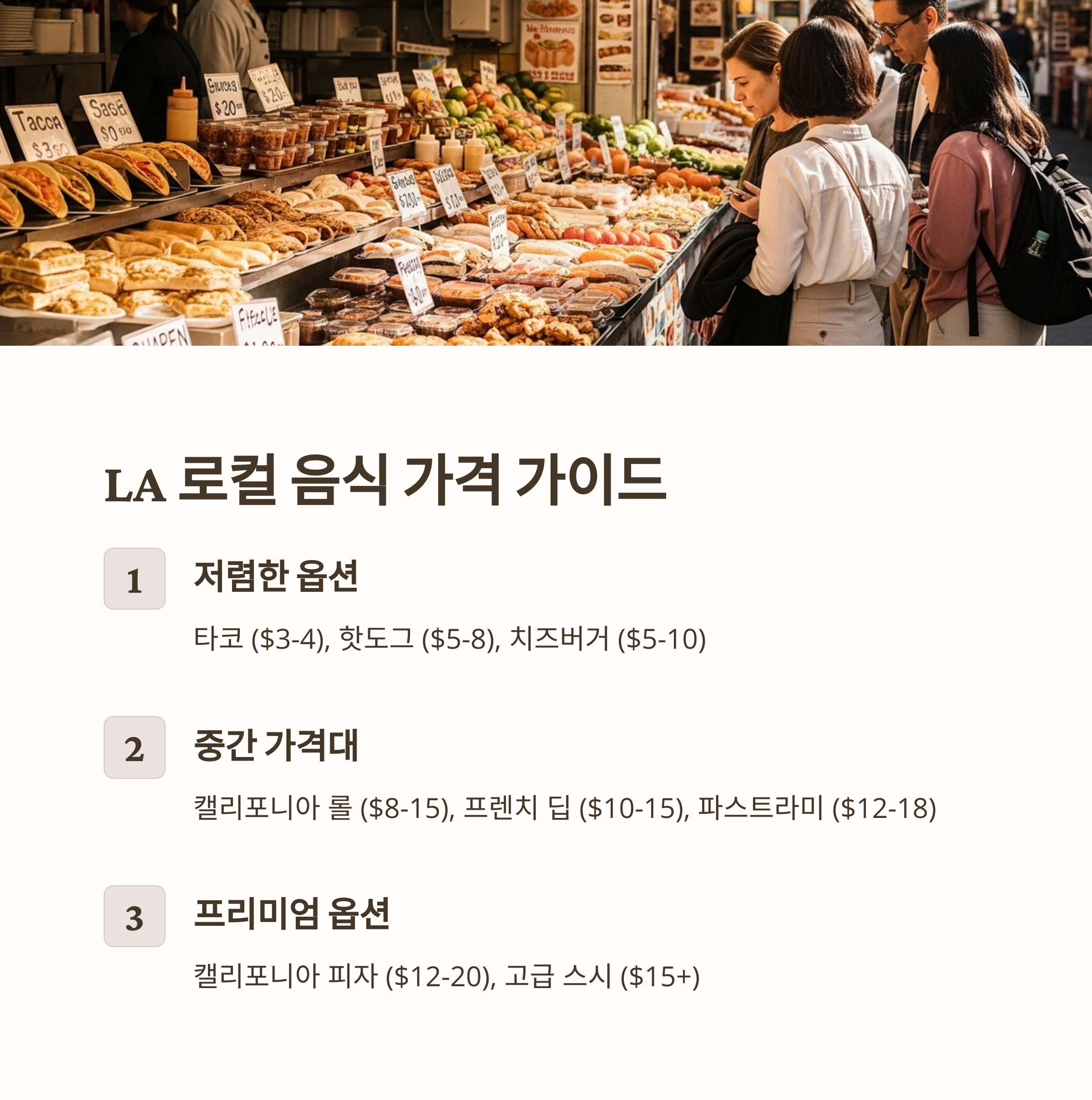 LA 로컬 음식 가격 가이드