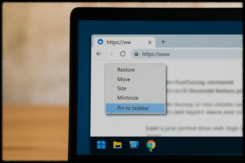 웹브라우저를 작업표시줄에 고정하는 장면