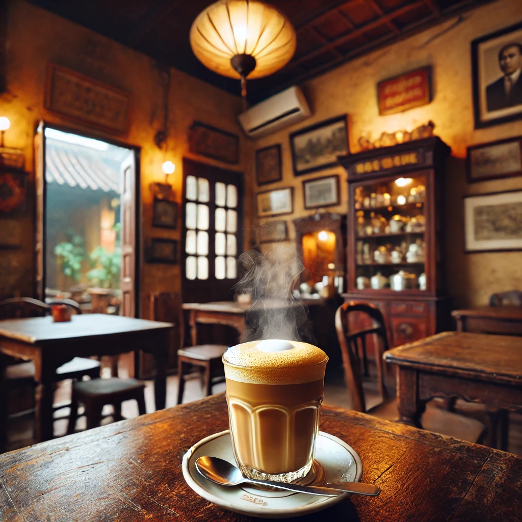 하노이의 에그커피와 전통적인 카페 인테리어