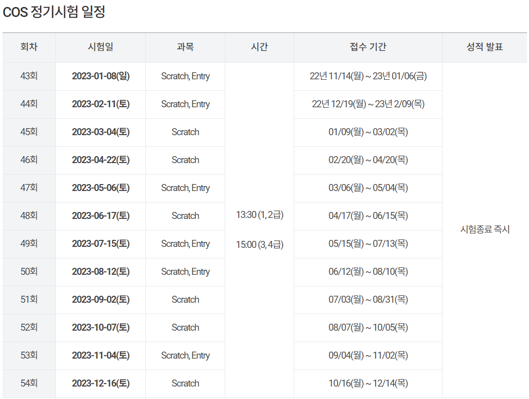 COS 자격증 일정