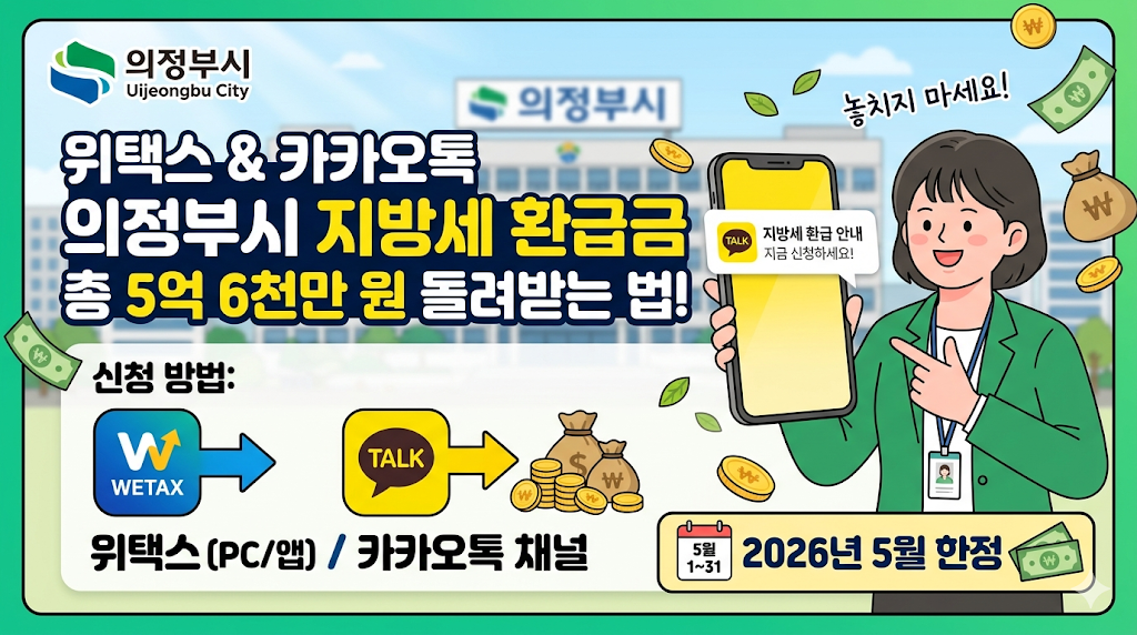 의정부시 지방세 환급금 5억 6천만 원 돌려받는 법: 위택스 및 카카오톡 신청 가이드 (2026년 5월 한정)