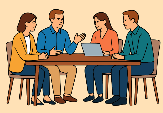 함께 모여 협업하고 있는 모습