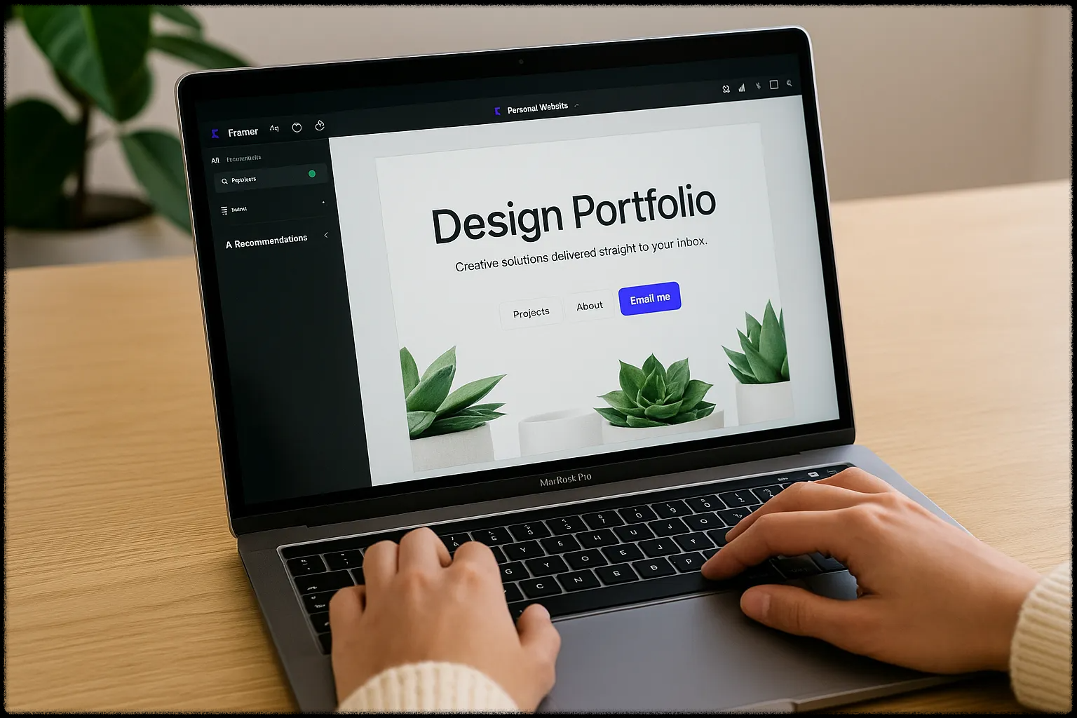 Framer에서 웹사이트를 디자인 중인 디자이너