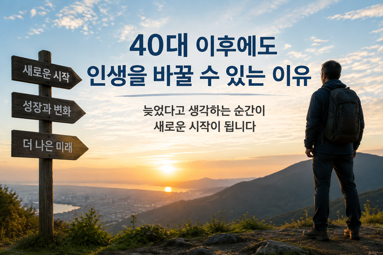 경험을 바탕으로 새로운 목표를 향해 나아가는 40대의 모습 이미지