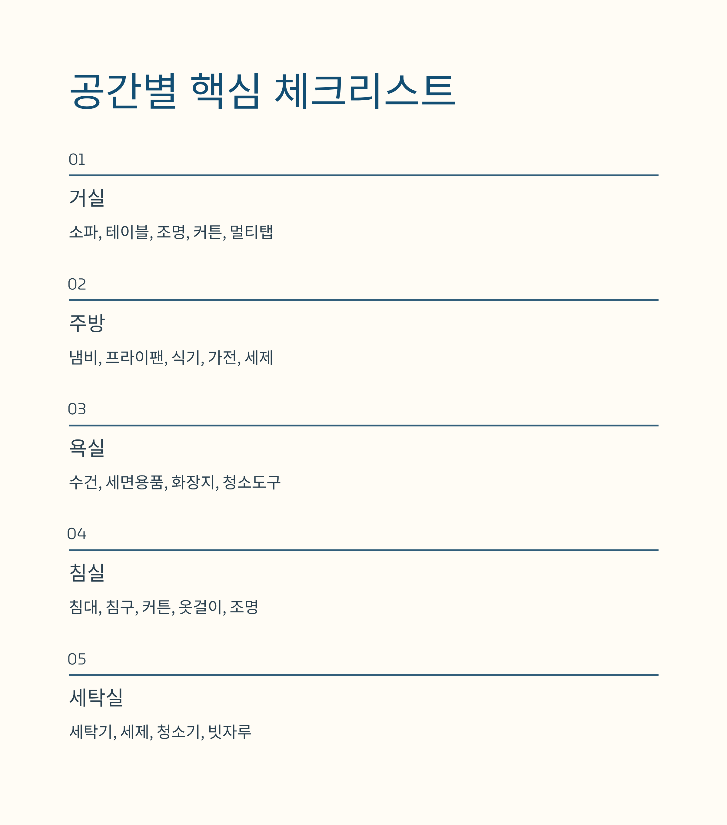입주 필수용품 공간별 종합 체크리스트