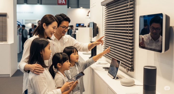 IFA 박람회에서 최신 스마트 가전을 체험하는 가족