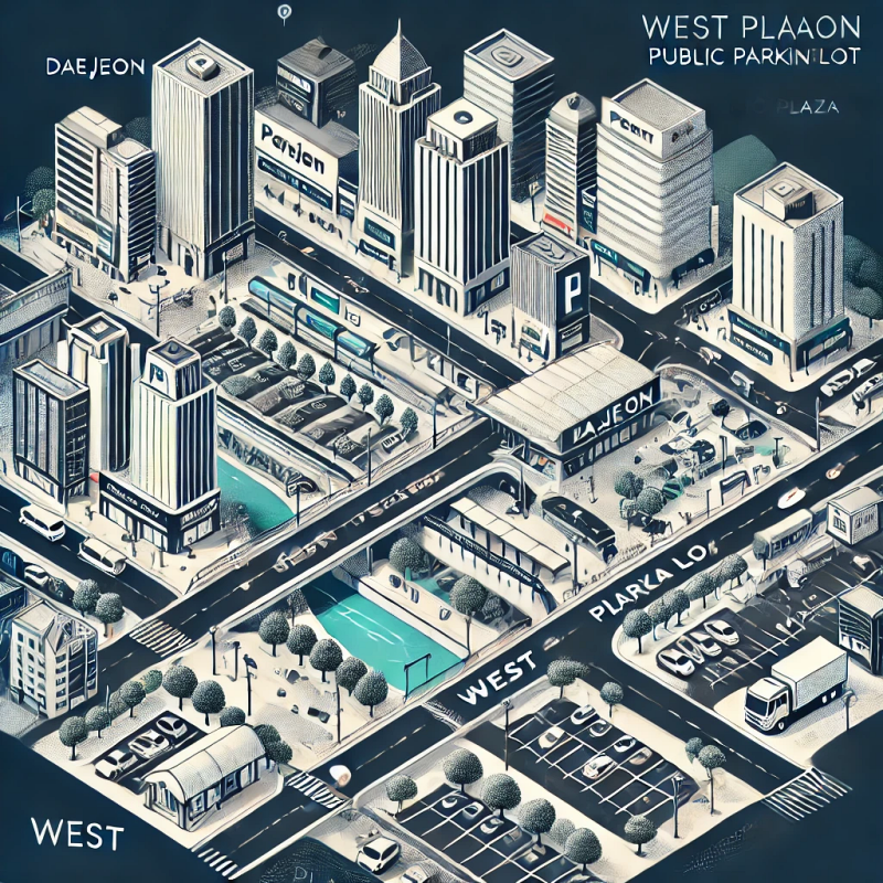 대전역 서광장 공영 주차장의 위치를 강조한 지도 스타일의 그래픽