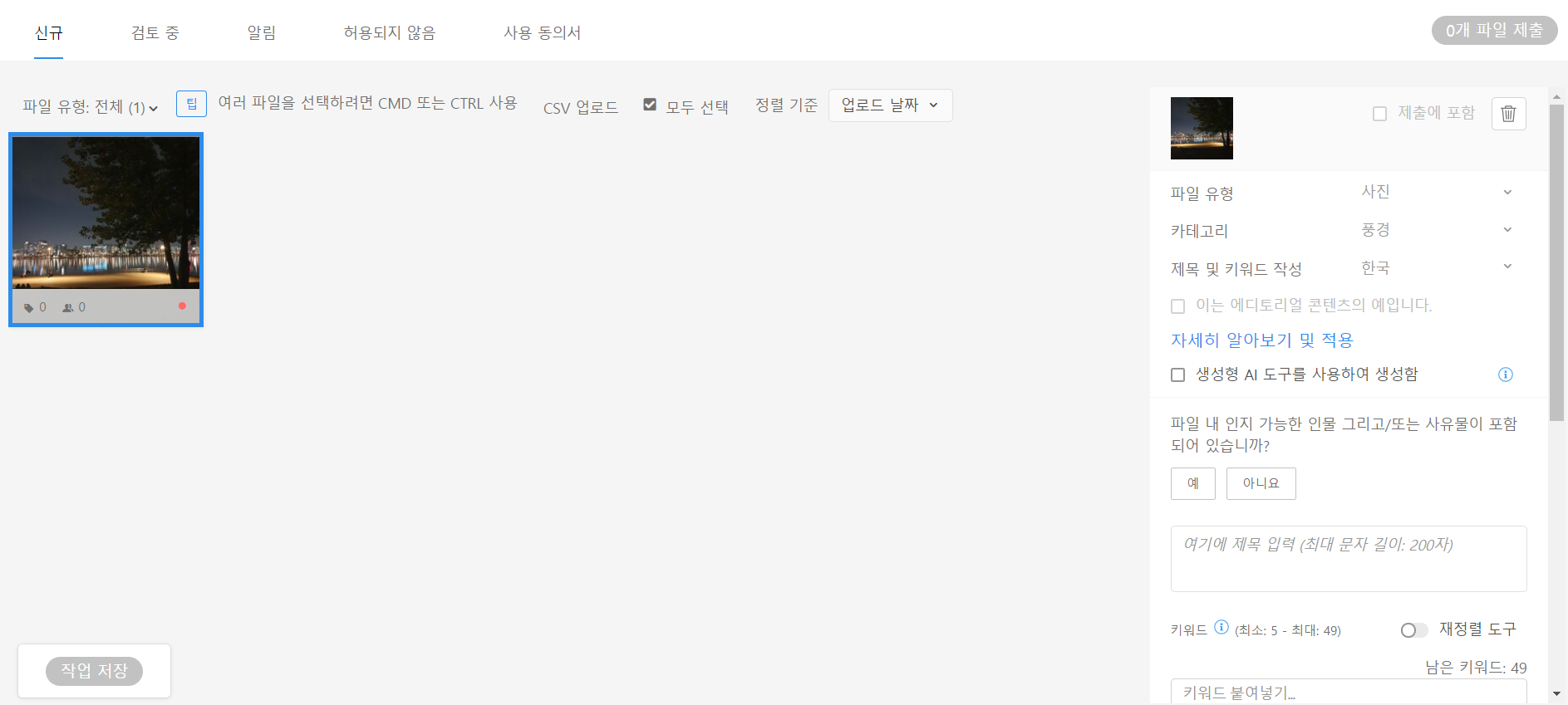 어도비 스톡 사진 정보 표기 화면