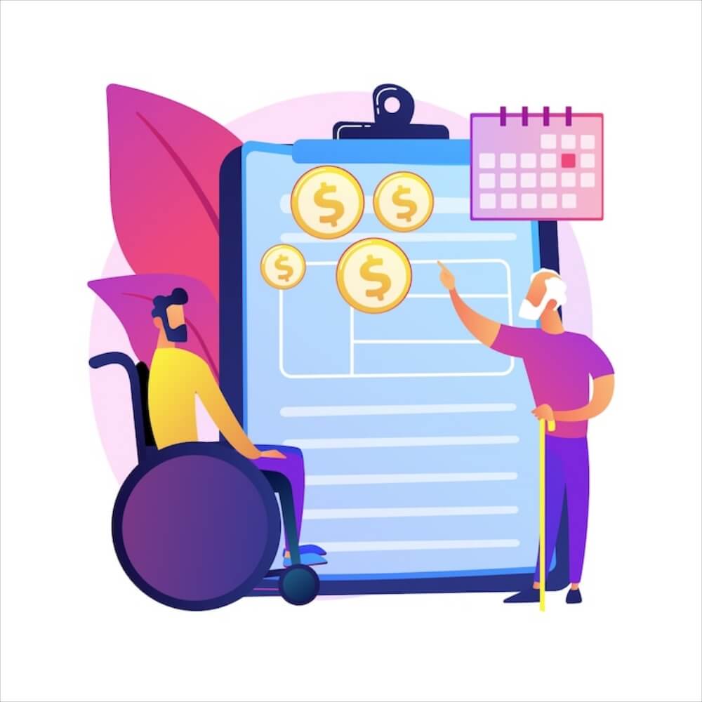 장애인과 노인이 챠트를 보고 있는 모습