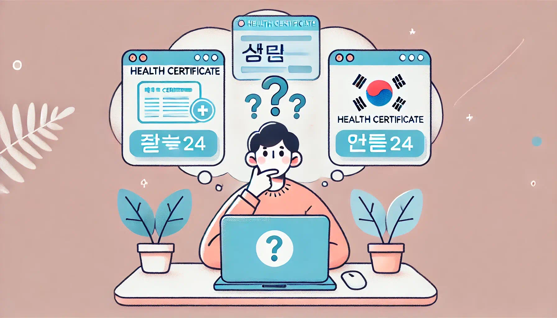 보건증을 어떻게 출력해야하는지 발급해야하는지 고민하고있는 남성의 모습