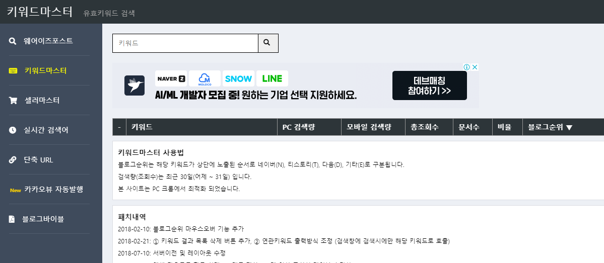 키워드마스터 메인