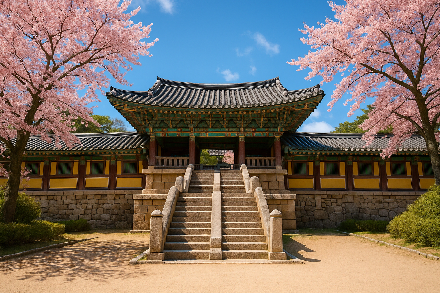 벚꽃이 만발한 경주 불국사 풍경사진