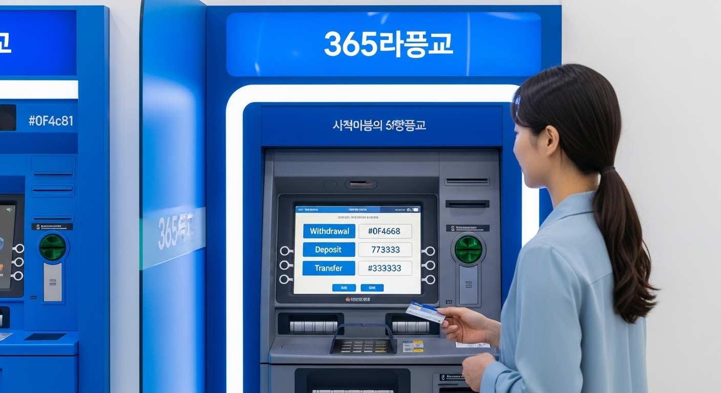 24시간 이용 가능한 새마을금고 365코너(ATM)에서 업무를 보는 사람.