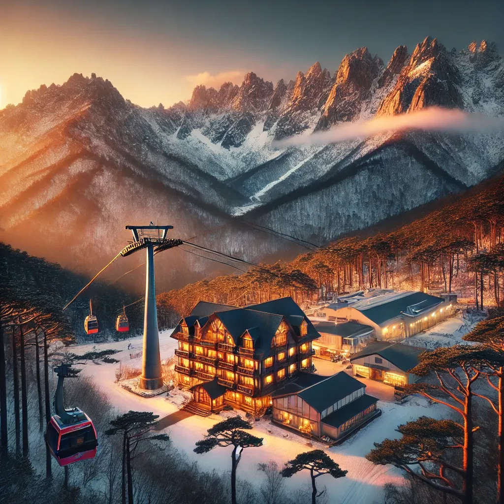 설악산-눈덮인-산-리조트-해돋이-풍경