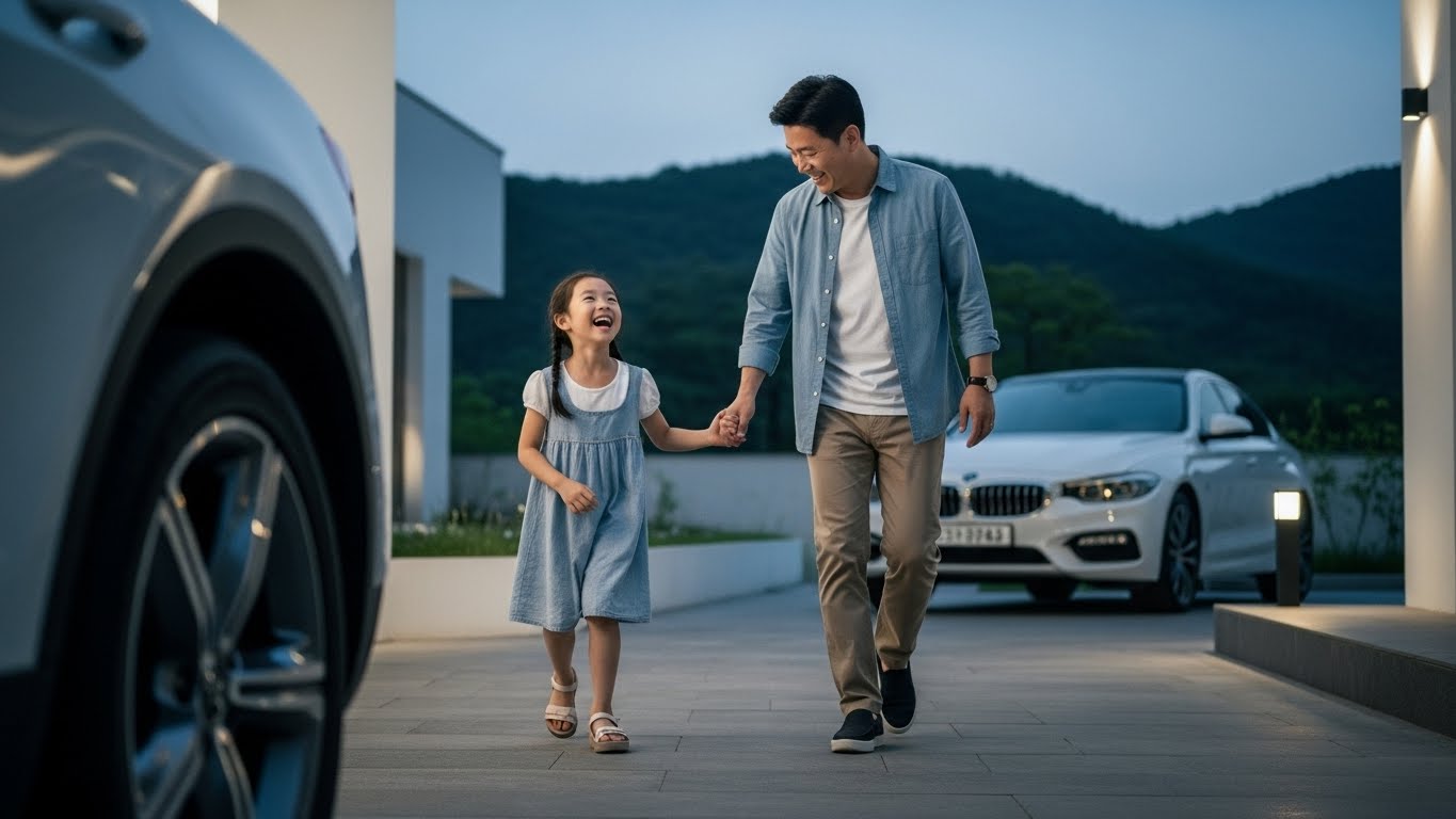 안전 운전의 결과로 가족과 함께 맞이하는 소중하고 행복한 귀가의 순간