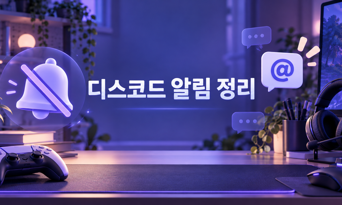 게임 책상과 음소거 종&middot;멘션 표시로 표현한 디스코드 서버 채널 알림 정리 삽화