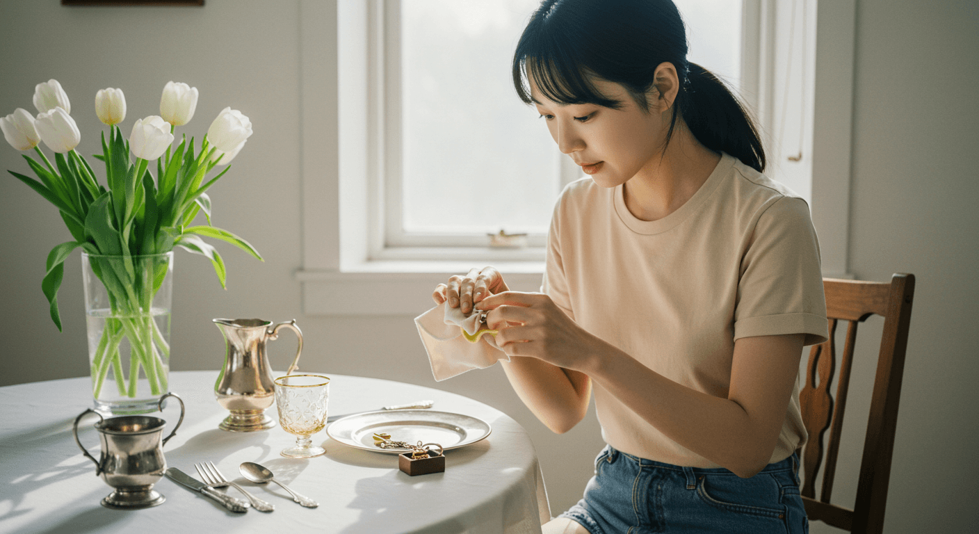 여성이 키링을 관리하며 부드럽게 닦는 장면 3