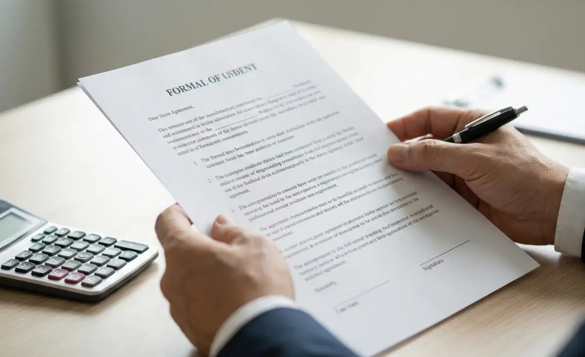 미래를 위한 연금 서류를 검토하는 신중한 손길