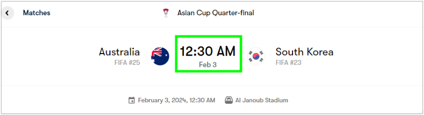 한국 호주 8강 경기일정