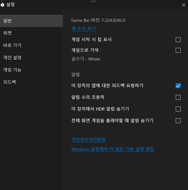 WIN + G 초기화면