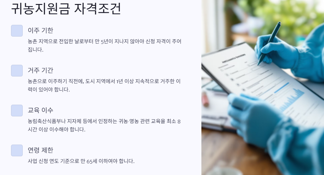 귀농지원금 자격조건