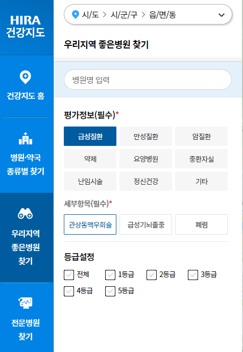 건강지도 병원 찾기