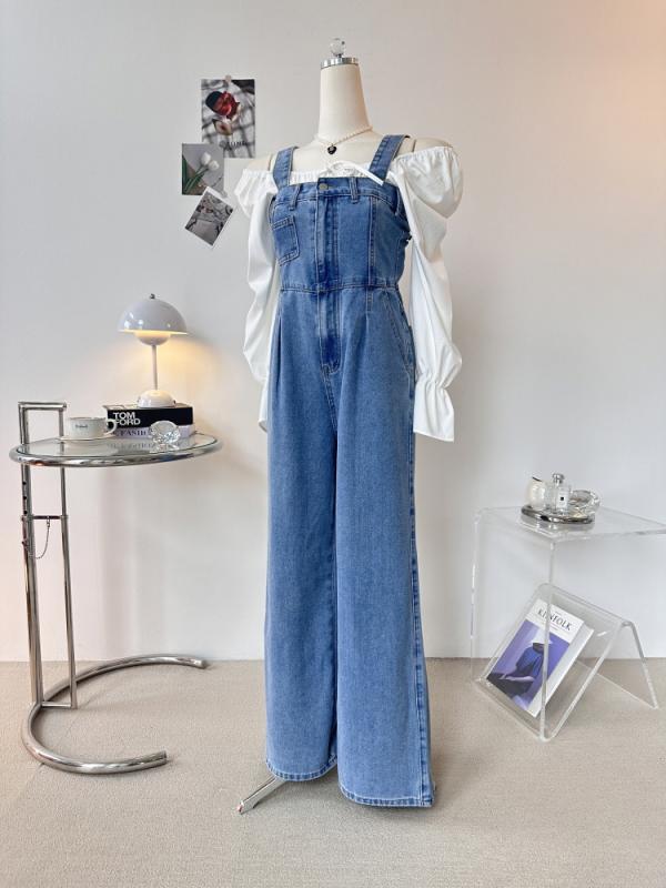탑 핀턱 와이드 데님 오버롤 멜빵바지 점프수트 2COL