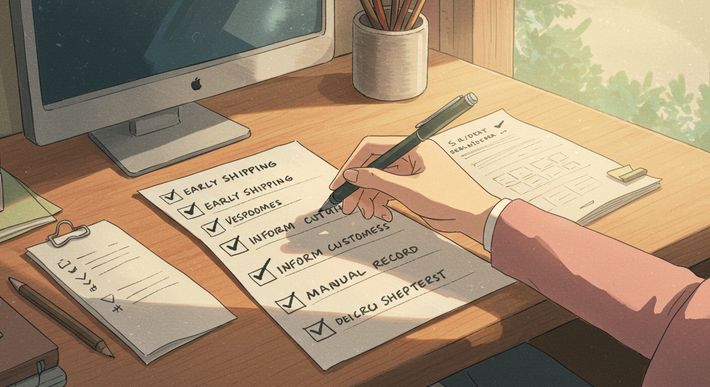 배송 전 체크리스트를 확인하는 사람