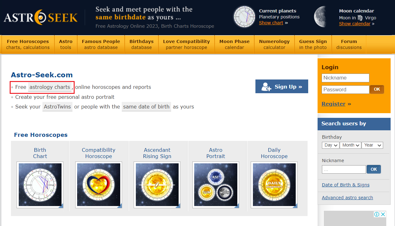 astro-seek.com homepage