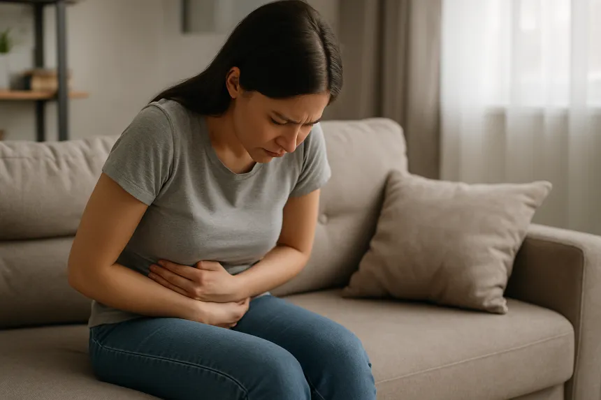 속이 메스껍고 토할 듯한 느낌