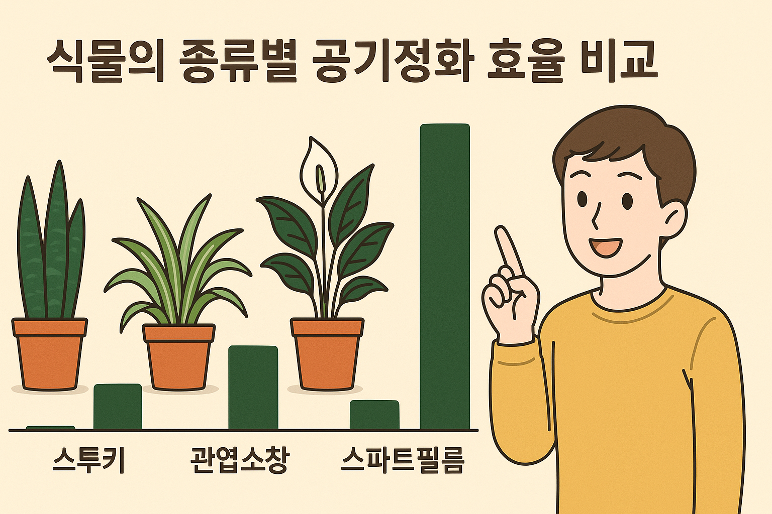 식물의 종류별 공기정화 효율 비교