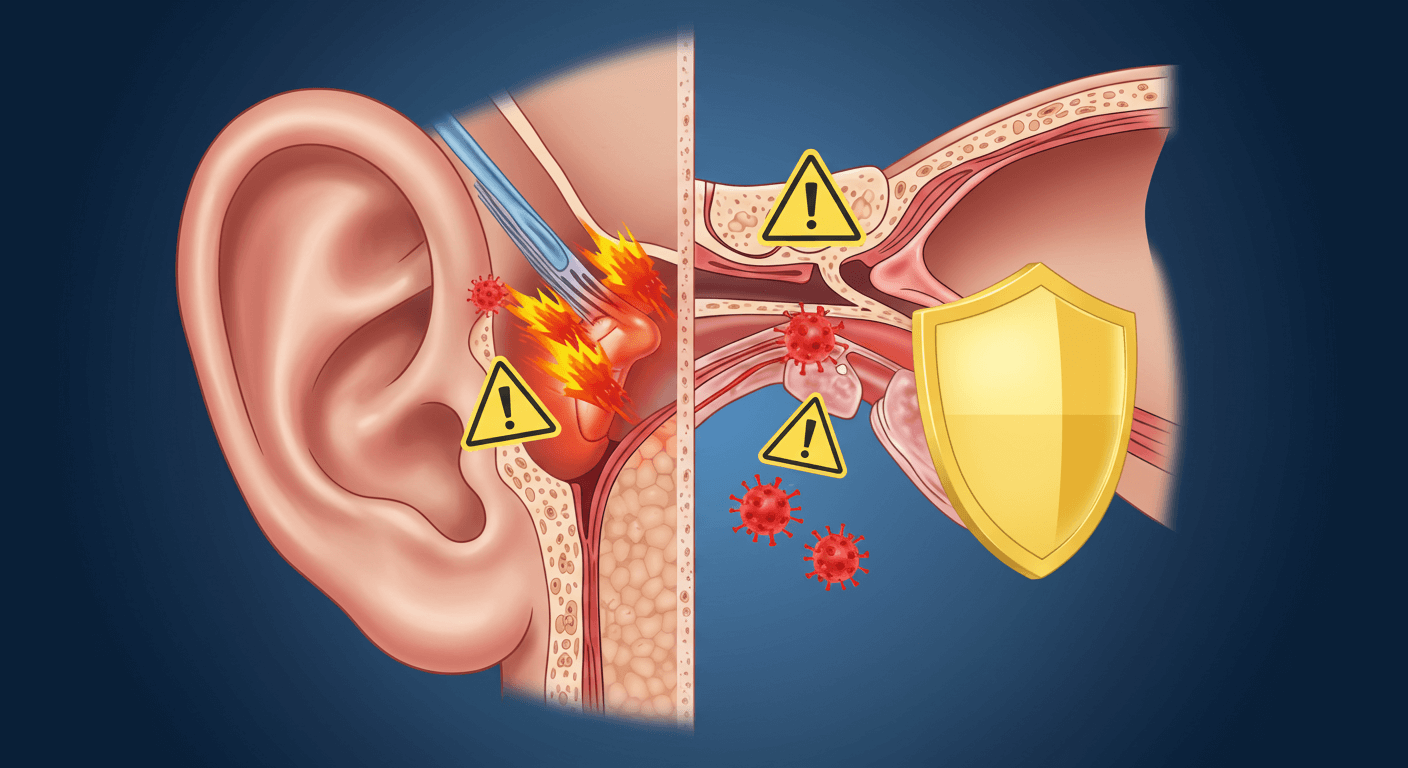 &quot;중이염으로 악화되는 외이도염의 위험과 예방법&quot;에 대한 이미지입니다.