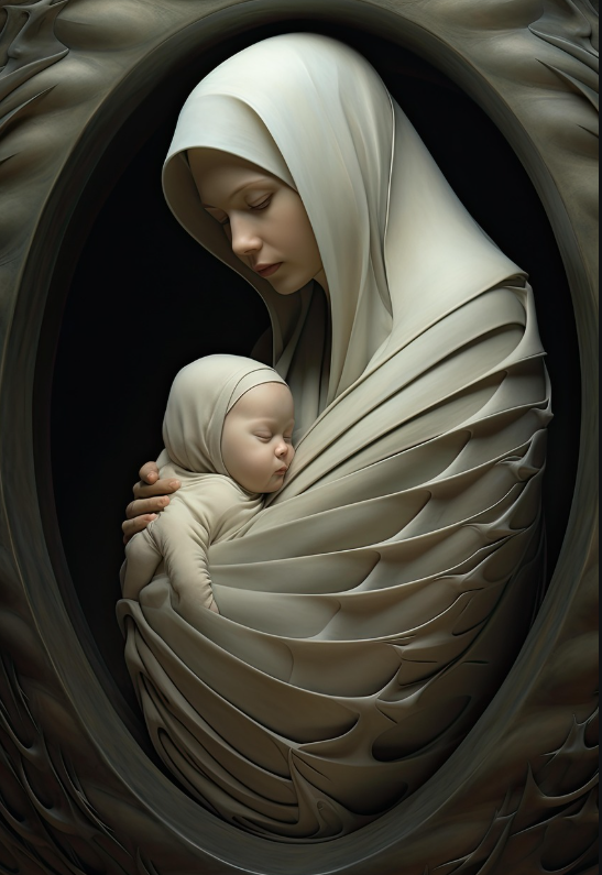 엄마 품에서 자는 아기