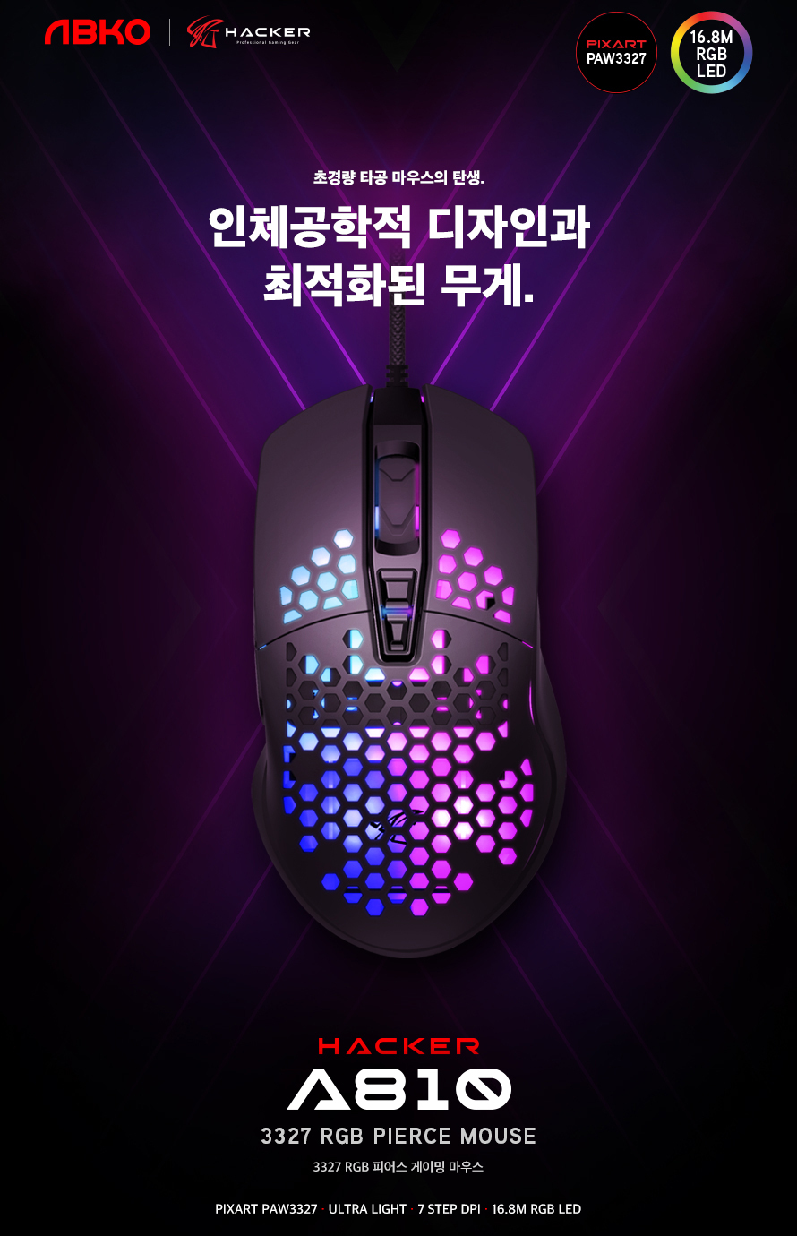 ABKO HACKER A810 3327 RGB Pierce 게이밍 마우스