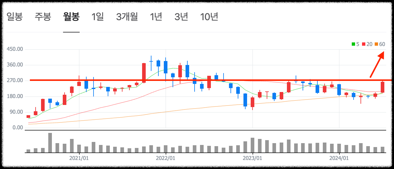 테슬라 월봉 차트