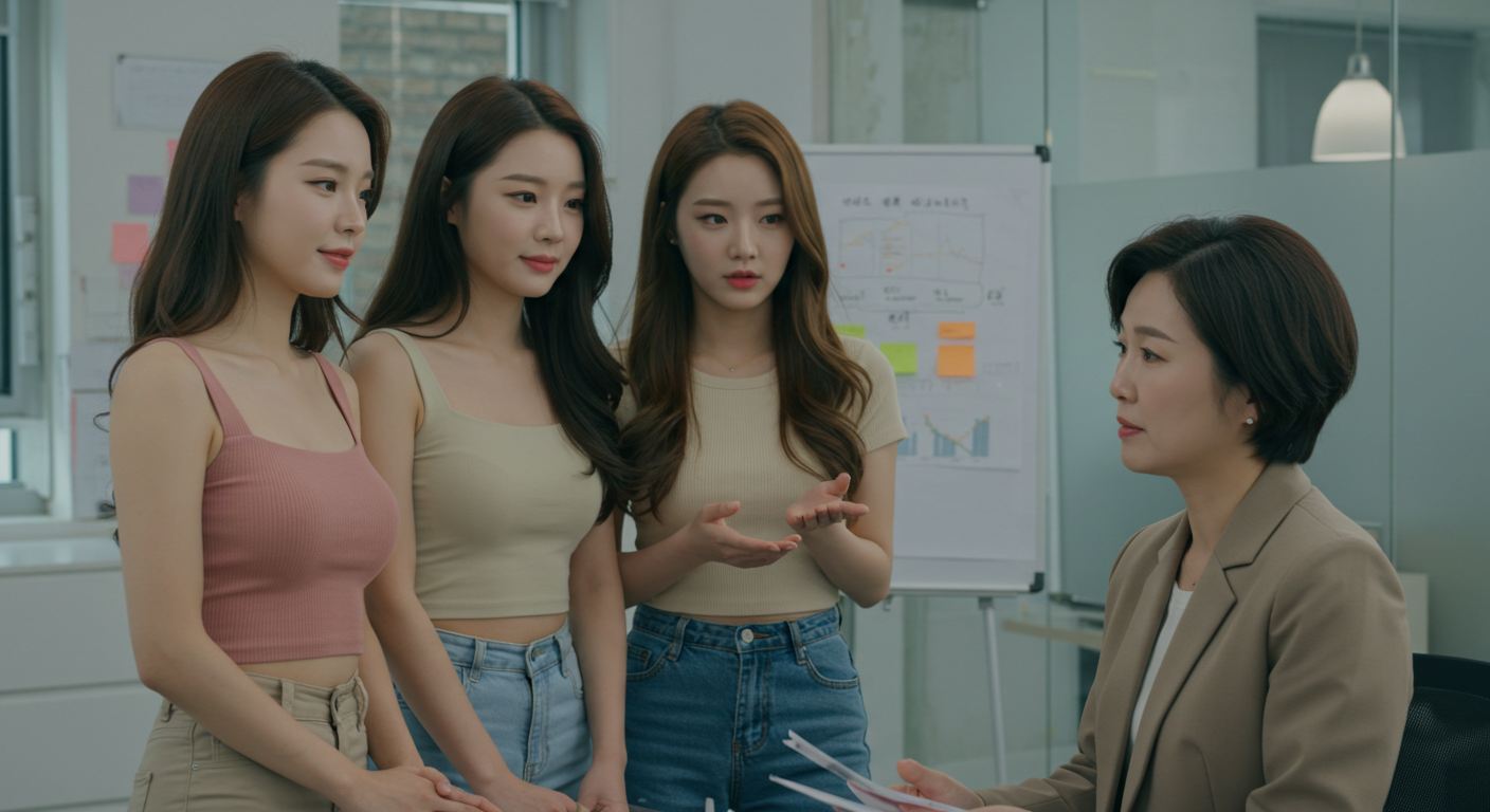 상사와 이야기하는 세 여성