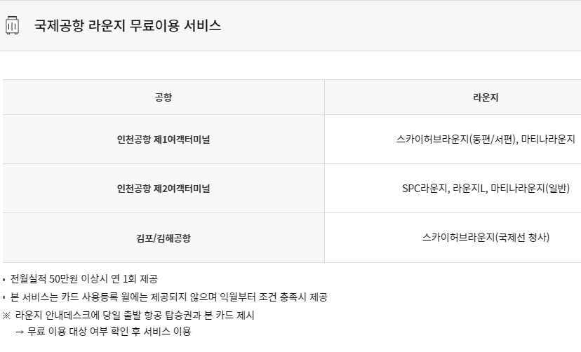 라이언치크체크카드 주요서비스