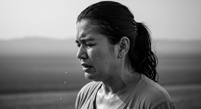 더워서 땀을 흘리는 사람