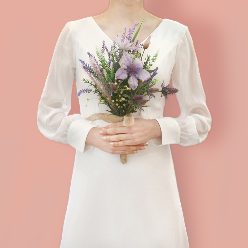 라라리빠 긴팔 셀프웨딩 드레스 촬영용 원피스 S 5XL 빅사이즈 쉬폰