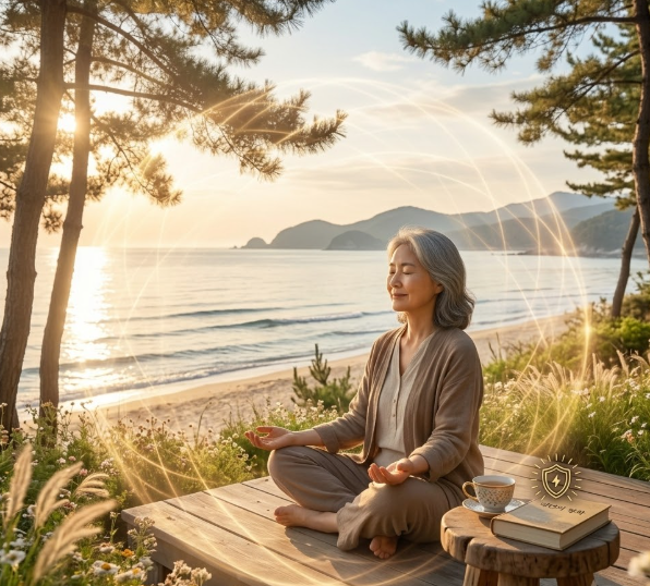 밝고 온화한 에너지가 느껴지는 자연 풍경 또는 명상 이미지