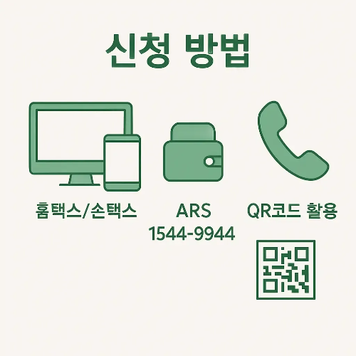 자녀장려금 신청은 홈택스와 손택스, ARS 전화 1544-9944, QR코드를 활용해 간편하게 신청할 수 있다는 방법을 알려주는 인포그래픽