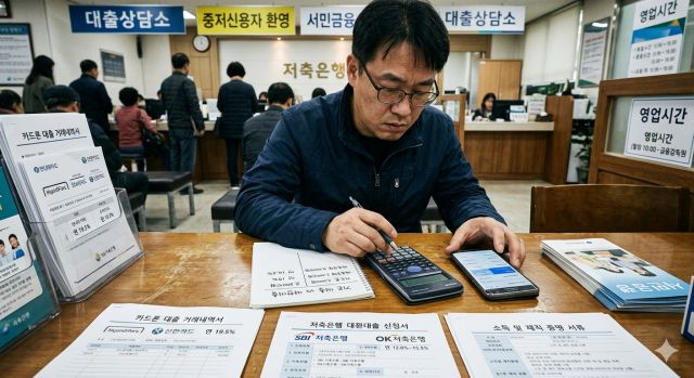 중저신용자 대환대출 승인 조건과 금리 비교를 설명하는 이미지
