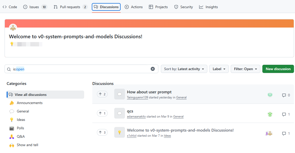 Discussions 화면 일부