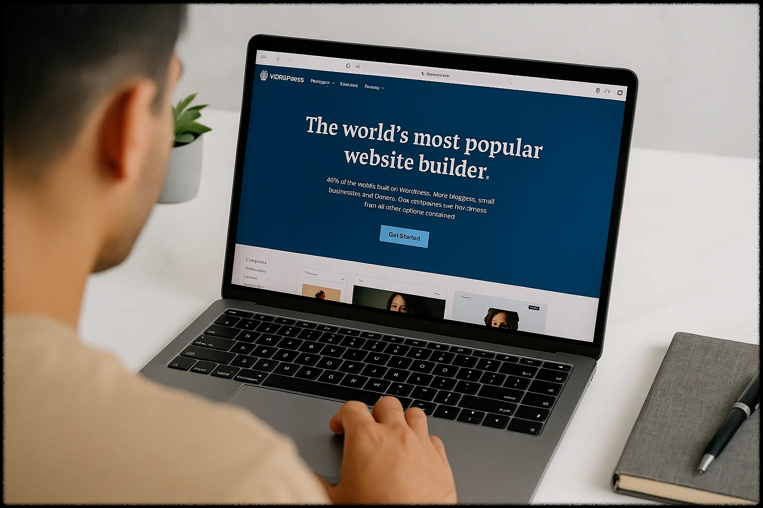 노트북으로 워드프레스 웹사이트를 탐색하는 사용자의 이미지