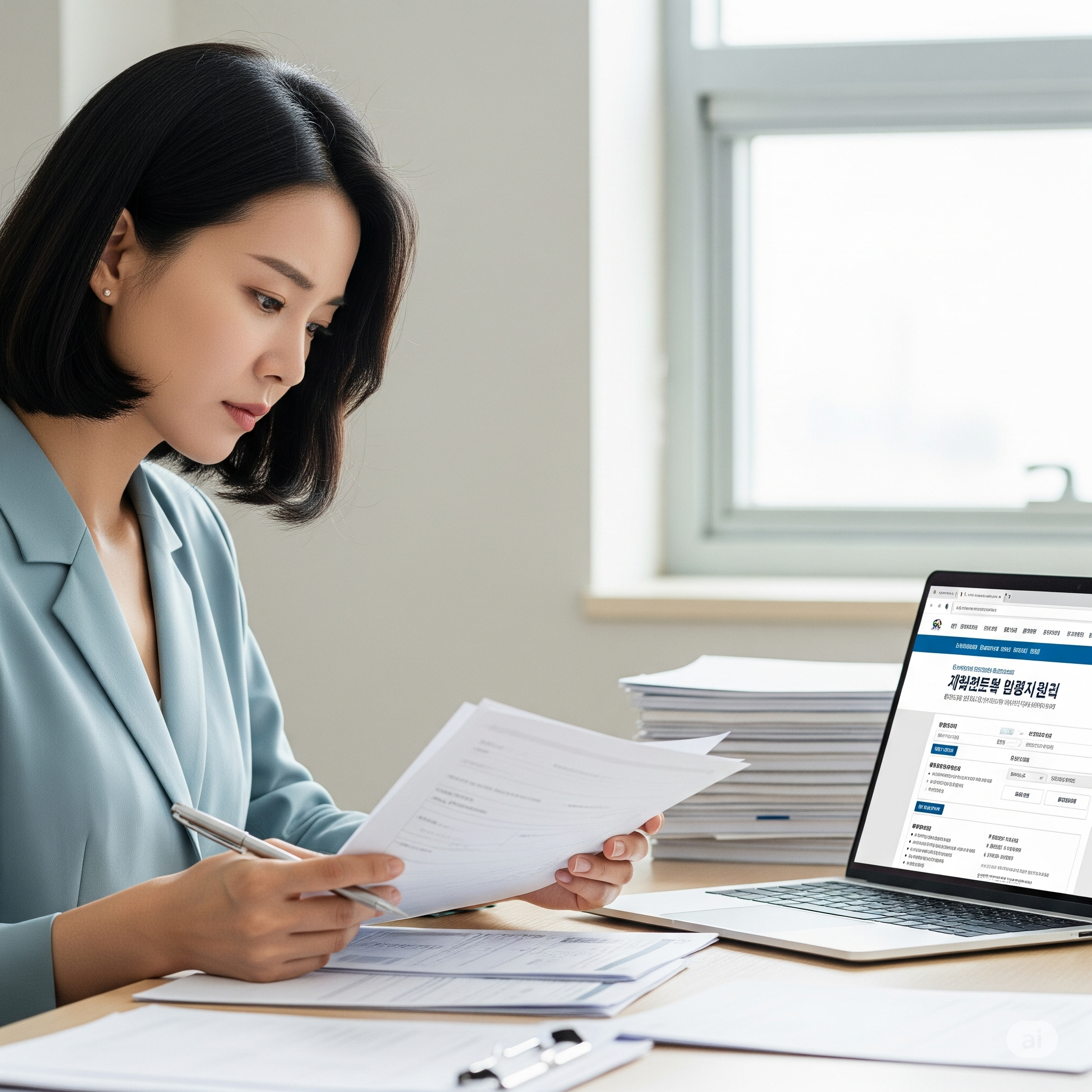 다양한 조건들을 확인하며 민생회복 지원금 혜택을 받을 자격 여부를 꼼꼼히 검토하는 한국인의 모습