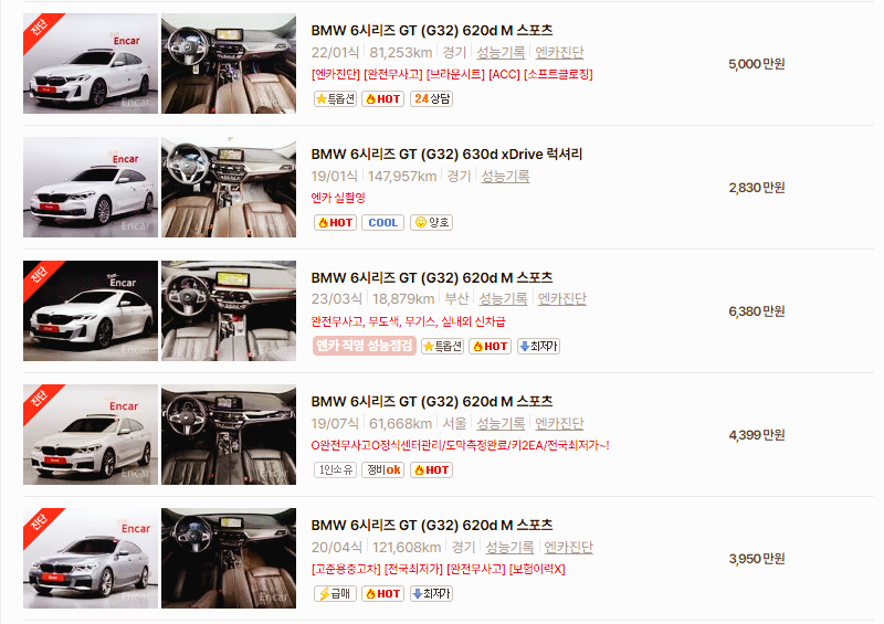 BMW GT(그란투리스모) 중고차 가격 시세표 고속 시내 연비