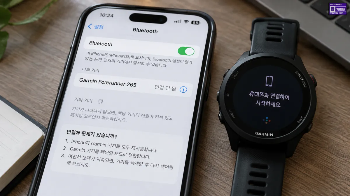 아이폰 Bluetooth 설정 Garmin Forerunner 가민 워치 연결 안됨 페어링 재설정 안내