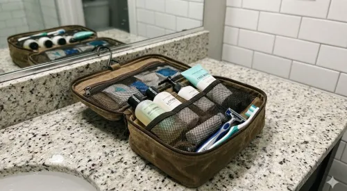 해외여행 물갈이 방지용 세면도구와 상비약 파우치