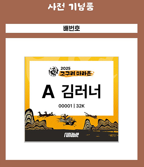 일시 사전등록 기념품: 마라톤 참가 기념품 정보